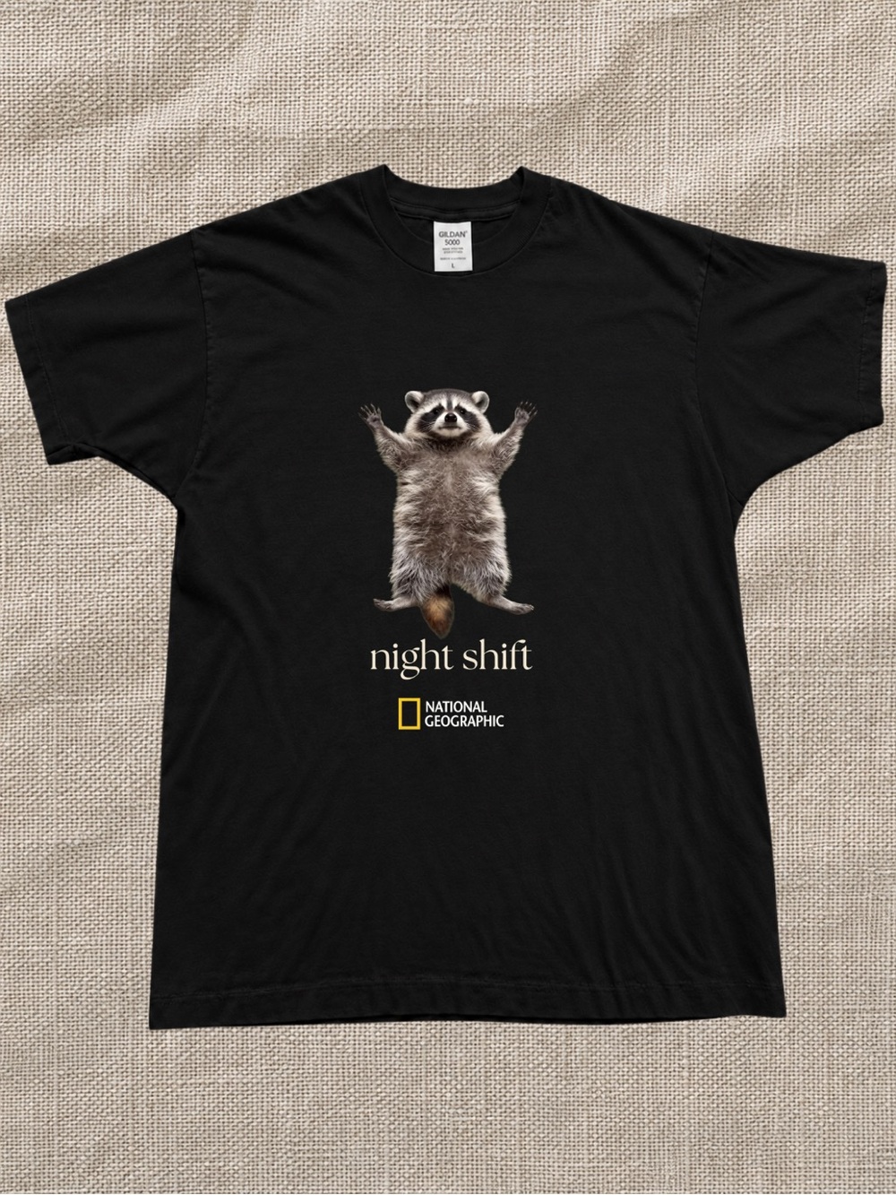 Black Raccoon Graphic Tee with Yellow Accent T-shirt